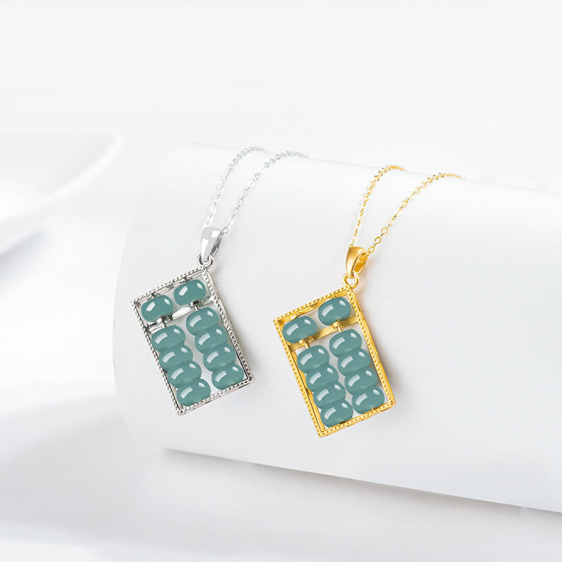 EverestArtstudios Natural Jade Abacus Pattern Abundance Titanium Steel Chain Necklace Pendant