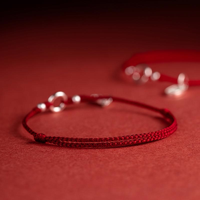 EverestArtstudios 925 Sterling Silver Lucky Fortune Peace Joy Lotus Peace Buckle Red String Bracelet