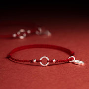 EverestArtstudios 925 Sterling Silver Lucky Fortune Peace Joy Lotus Peace Buckle Red String Bracelet