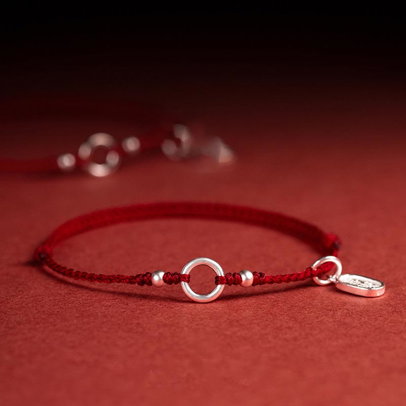 EverestArtstudios 925 Sterling Silver Lucky Fortune Peace Joy Lotus Peace Buckle Red String Bracelet