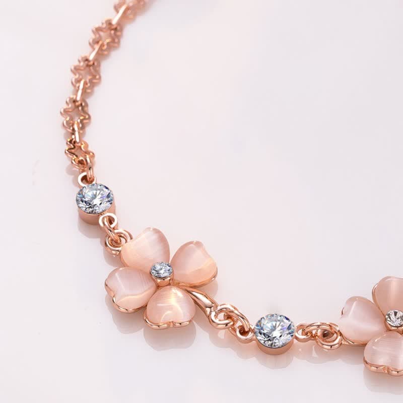 Buddha Stones Pink Crystal Four Leaf Clover Love Chain Bracelet
