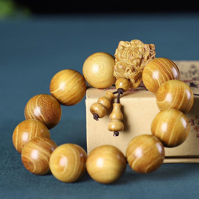 EverestArtStudios Rosewood Green Sandalwood Small Leaf Red Sandalwood Dragon Carved Protection Bracelet