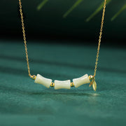 Buddha Stones 925 Sterling Silver Hetian Jade Bamboo Fu Character Prosperity Necklace Pendant Bracelet