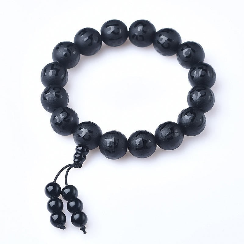 EverestArtStudios Tibet White Crystal Black Onyx Om Mani Padme Hum Meditation Bracelet
