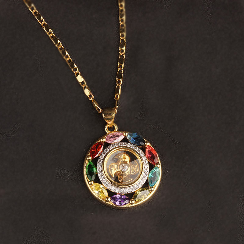 EverestArtstudios Colorful Zircon Copper Wealth Luck Rotation Bracelet Necklace Pendant