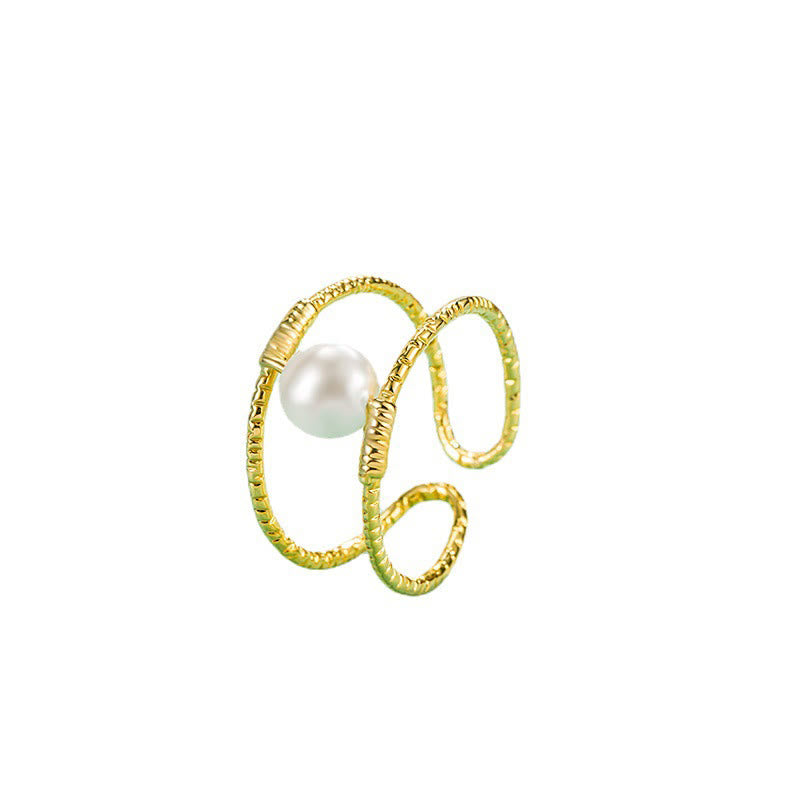 EverestArtstudios Round Jade Pearl Bead Double Layer Copper Luck Adjustable Ring