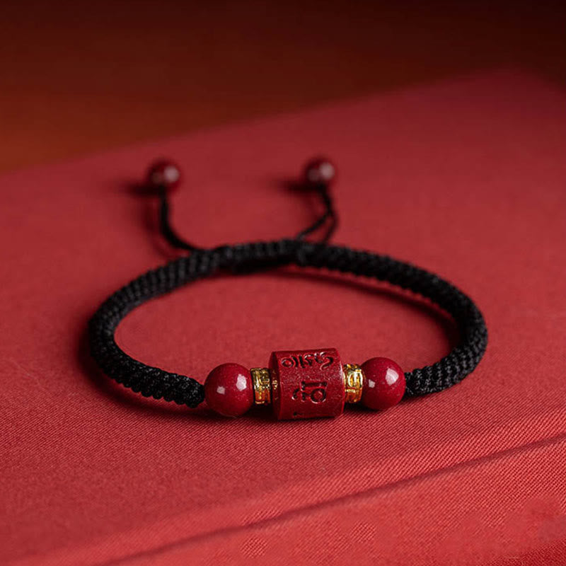 EverestArtstudios Tibet Cinnabar Om Mani Padme Hum Engraved Blessing Braided Bracelet