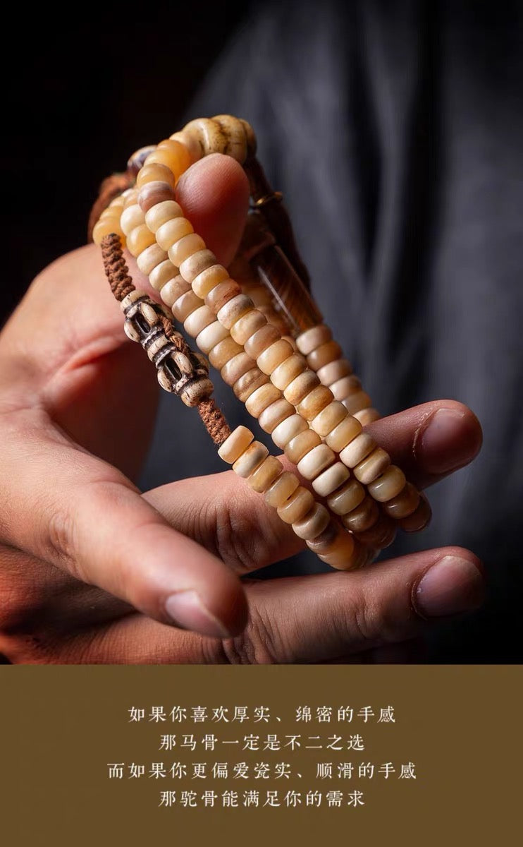 EverestArtStudios Original Tibetan-Inspired Horse Bone Mala Bracelet – Designer Meditation Beads | Handcrafted Bone Wrist Mala | Collectible Tibetan Style Bracelet