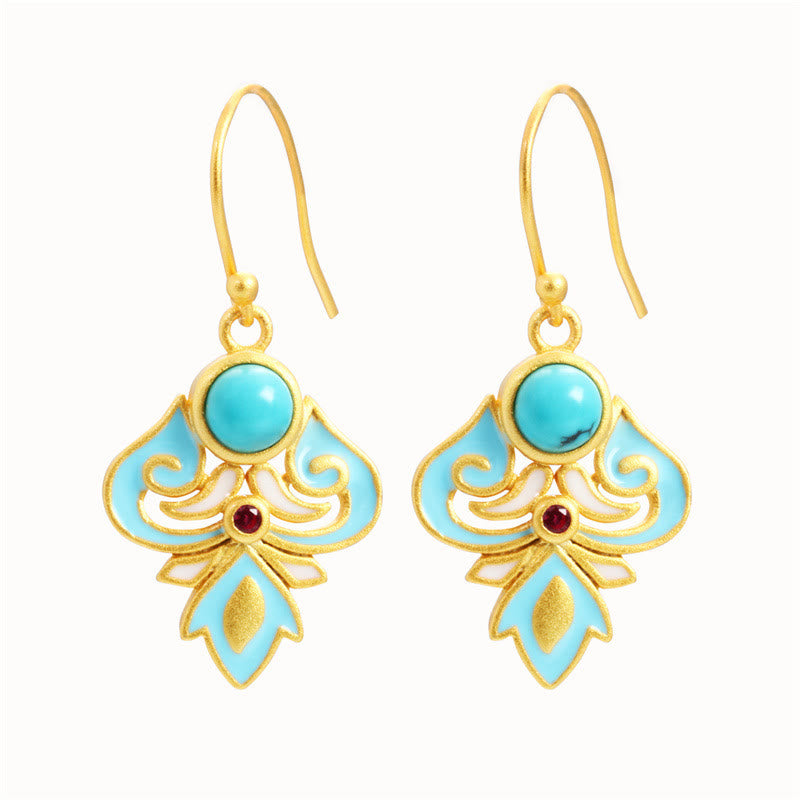 EverestArtStudios Copper Enamel Turquoise Positive Drop Earrings