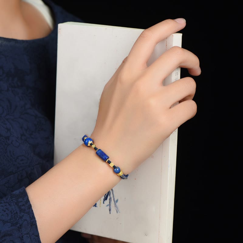 Buddha Stones Handmade Natural Lazurite Lapis Lazuli Bead Positive Rope Bracelet