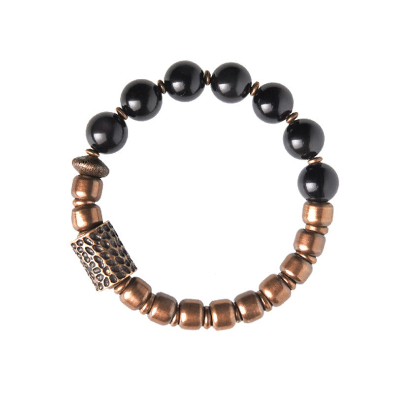 Buddha Stones Lava Rock Stone Rainbow Obsidian Brass Support Healing Bracelet