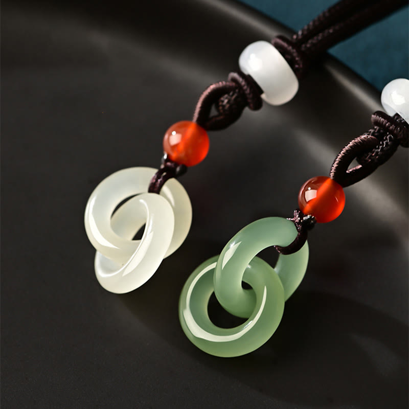 EverestArtstudios Natural Hetian Cyan Jade White Jade Double Peace Buckle Success Necklace Pendant