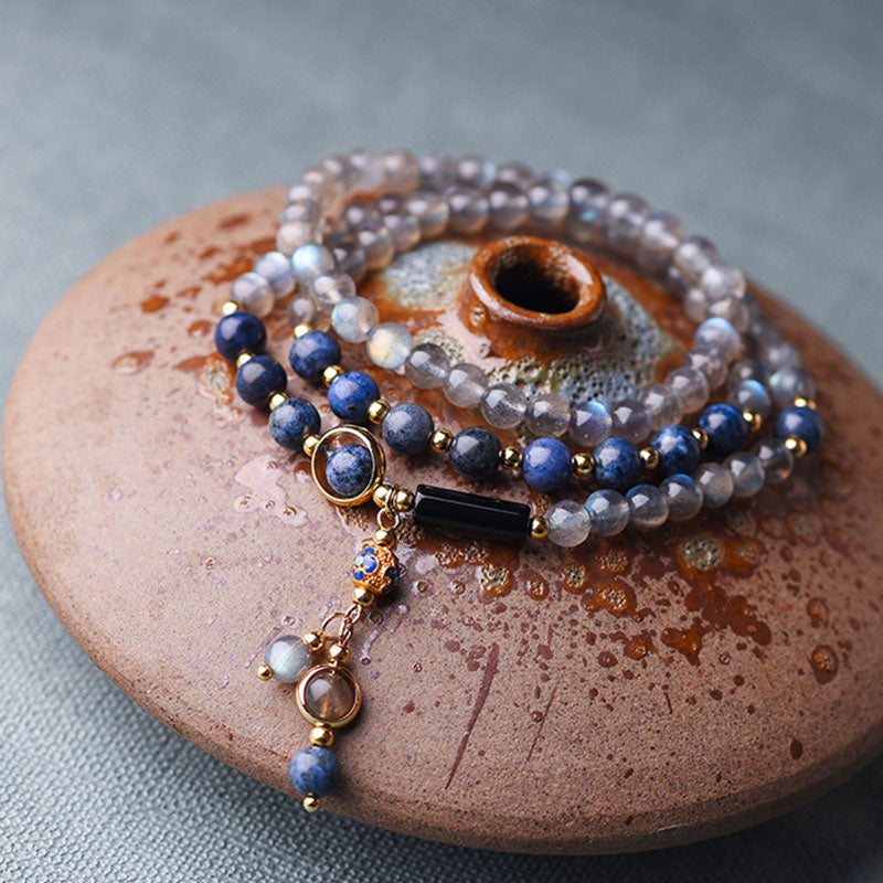 Buddha Stones Moonstone Lazurite Lapis Lazuli Calm Healing Positive Bracelet