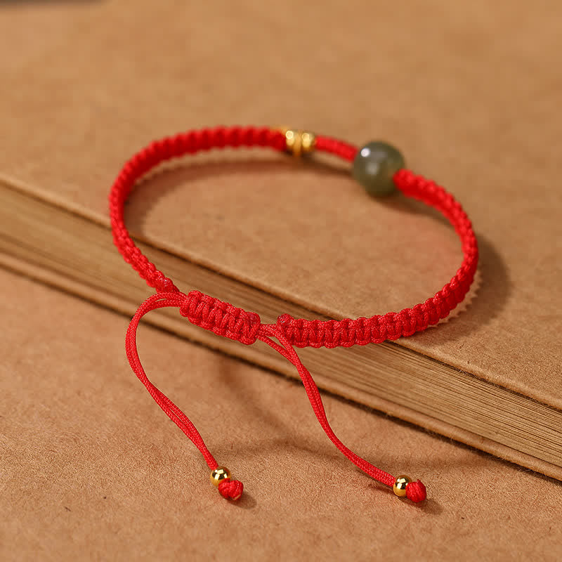 EverestArtstudios 925 Sterling Silver Hetian Jade Blessing Wealth Red String Bracelet