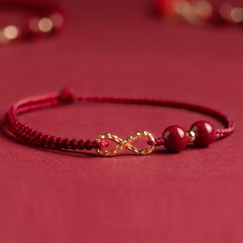 EverestArtStudios Cinnabar Blessing Red String Golden Infinity Symbol Bracelet Anklet