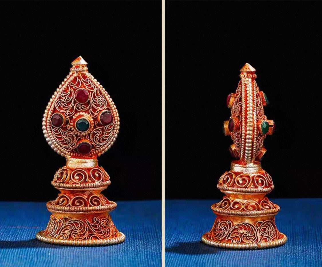 Nepali Handmade Silver Plated Filigree Mandala Plate, 10cm Inlaid Gemstones Buddhist Altar Offering, Tibetan Ritual Item