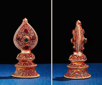 Nepali Handmade Silver Plated Filigree Mandala Plate, 10cm Inlaid Gemstones Buddhist Altar Offering, Tibetan Ritual Item