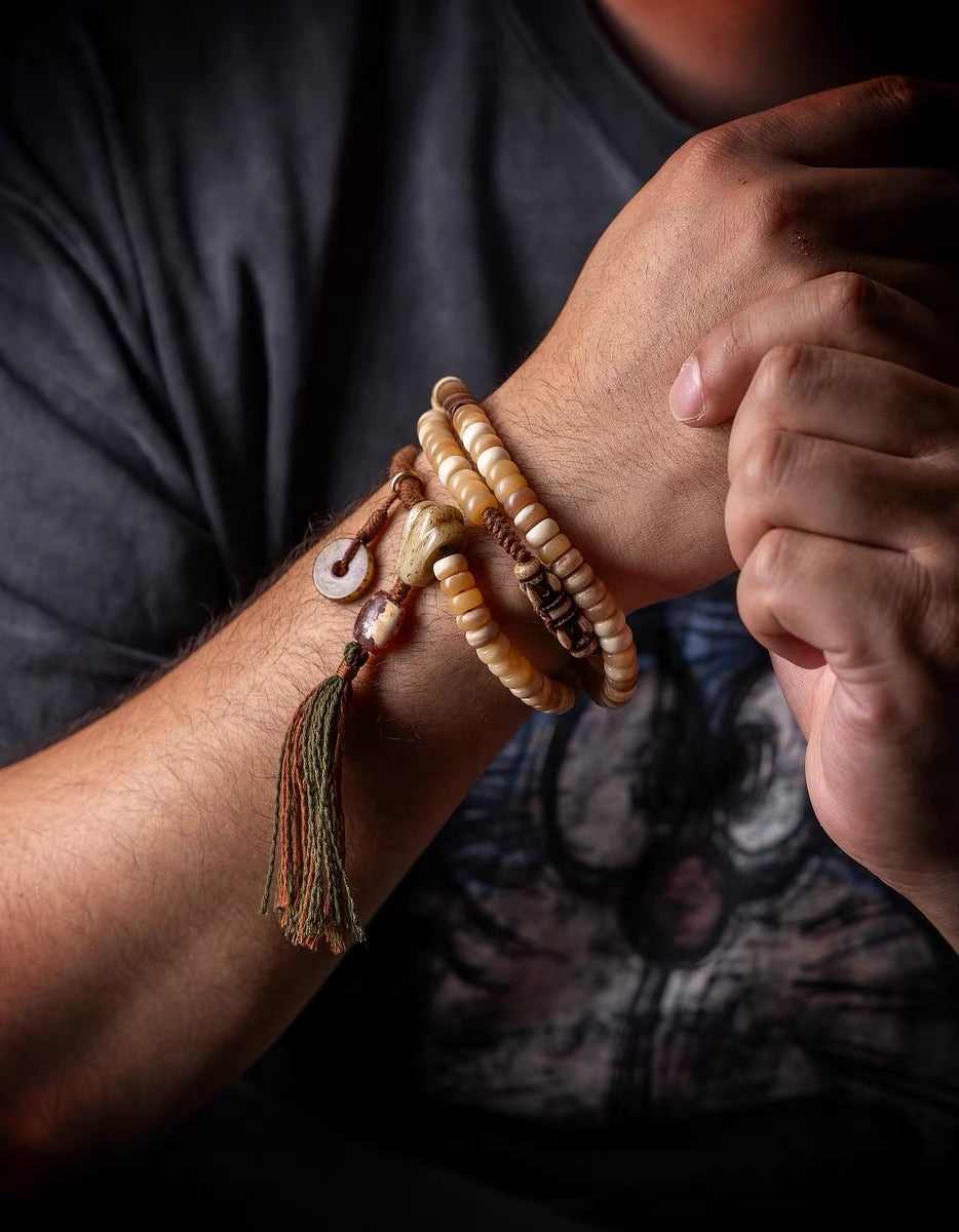 EverestArtStudios Original Tibetan-Inspired Horse Bone Mala Bracelet – Designer Meditation Beads | Handcrafted Bone Wrist Mala | Collectible Tibetan Style Bracelet
