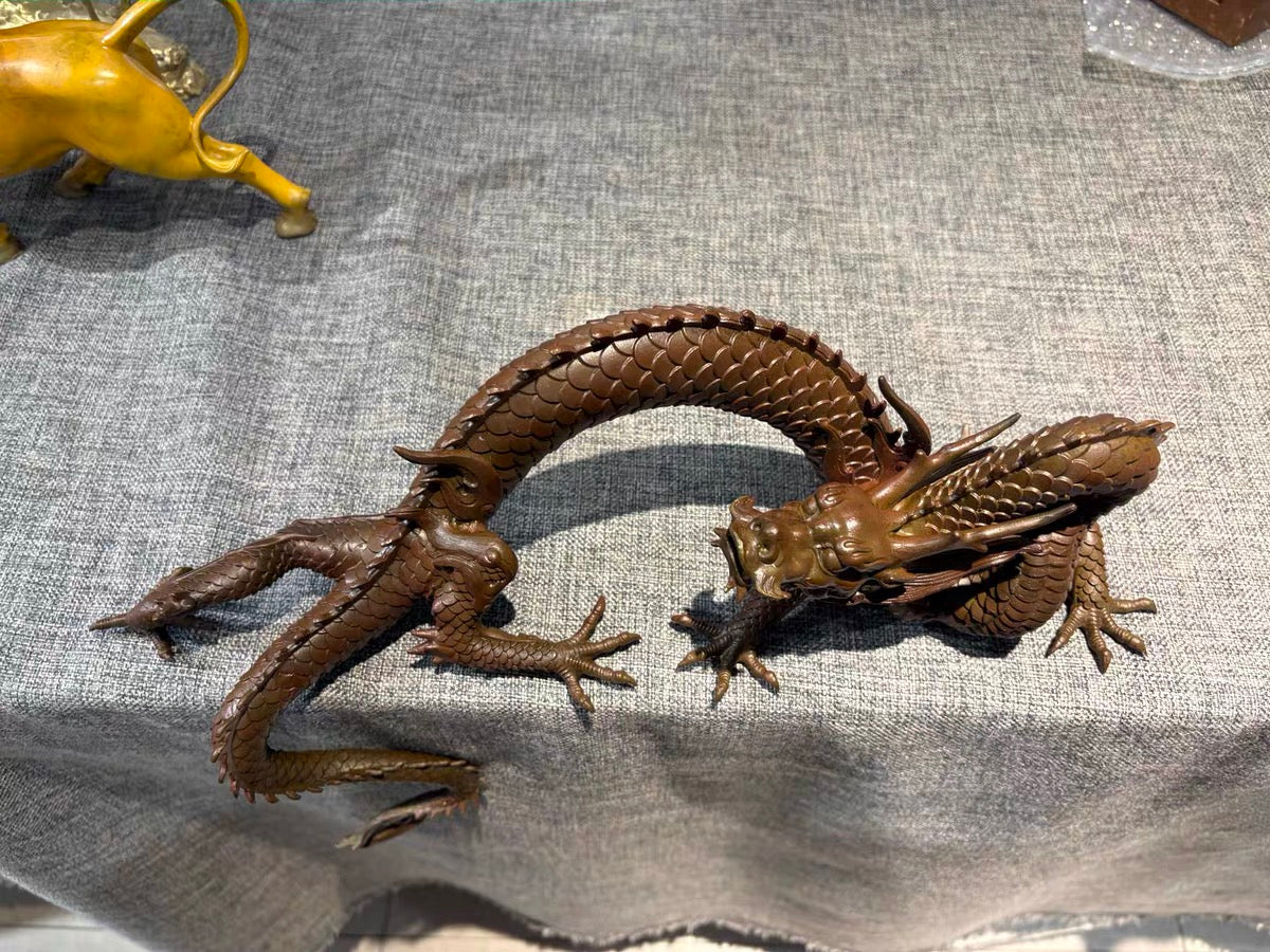 EverestArtStudios Multicolor Handcrafted Brass Dragon Statue: Tibetan Feng Shui Decor