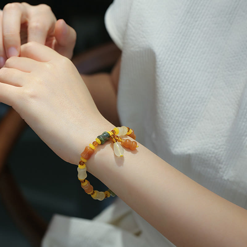 Buddha Stones Natural Golden Silk Jade Gourd Wealth Charm Bracelet