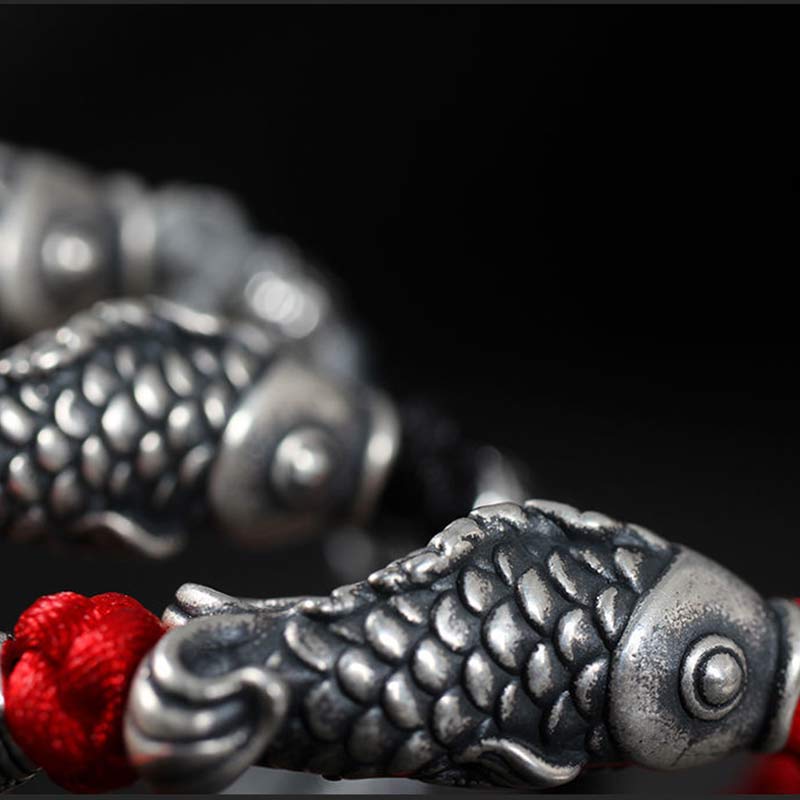 EverestArtstudios Silver Luck Koi Fish Braided String Bracelet