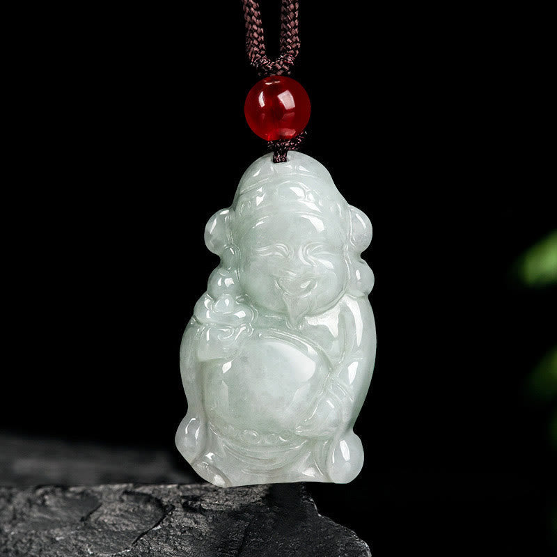 EverestArtstudios Natural Jade Chinese God of Wealth Caishen Ingot Luck Necklace Pendant