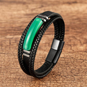 Buddha Stones Natural Stone Green Agate Power Multilayered Braided Leather Bracelet