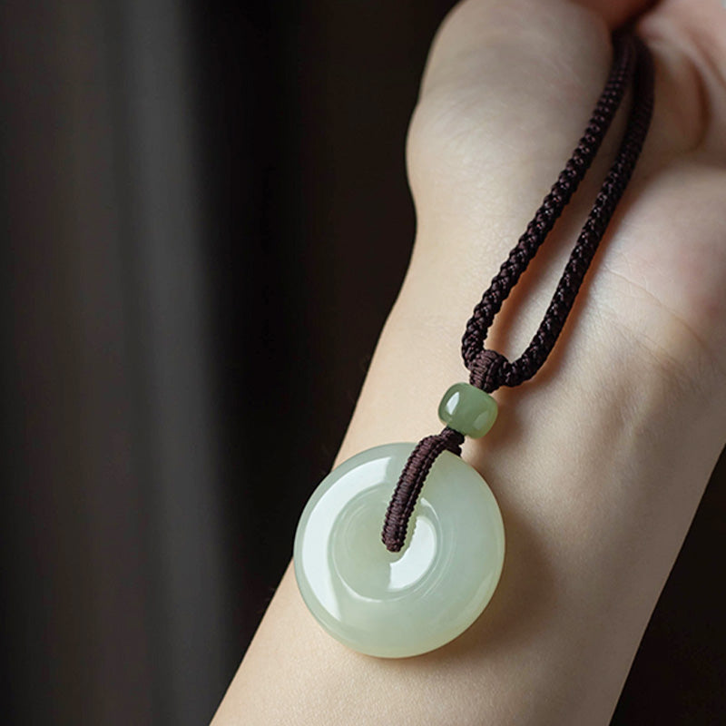 EverestArtstudios Natural Round Jade Peace Buckle Luck Prosperity Necklace Pendant