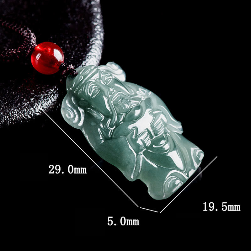 EverestArtstudios Natural Green Jade Chinese God of Wealth Caishen Ingot Abundance Necklace Pendant