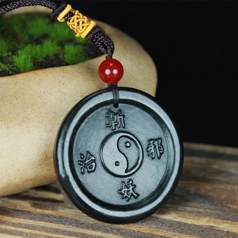 EverestArtstudios Natural Hetian Cyan Jade Yin Yang Luck Harmony Necklace Pendant