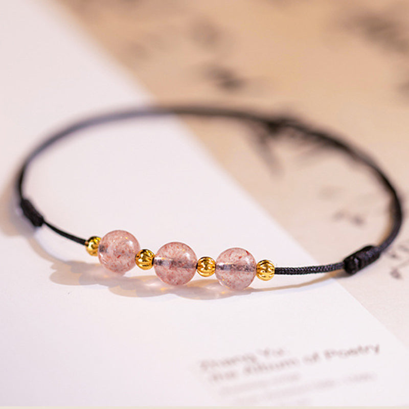 EverestArtstudios Strawberry Crystal Beads Luck Red String Anklet