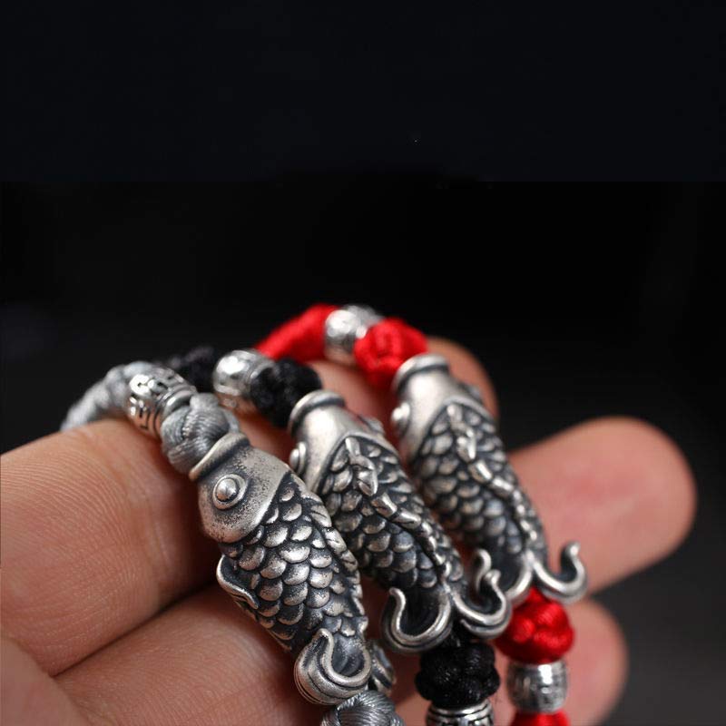 EverestArtstudios Silver Luck Koi Fish Braided String Bracelet