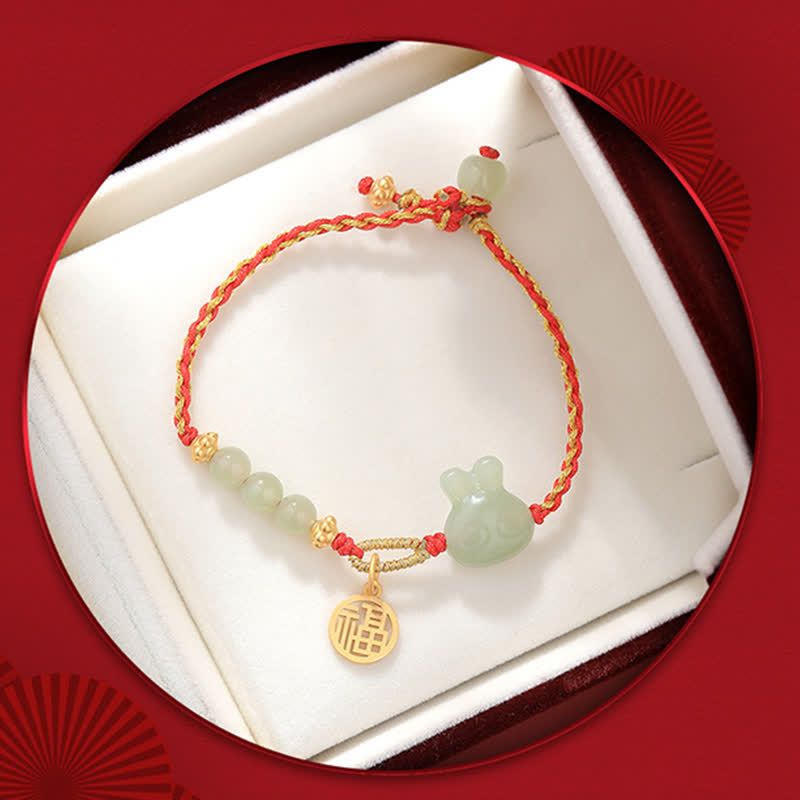 EverestArtstudios 925 Sterling Silver Year of the Rabbit Hetian Jade Happiness Luck Red String Bracelet