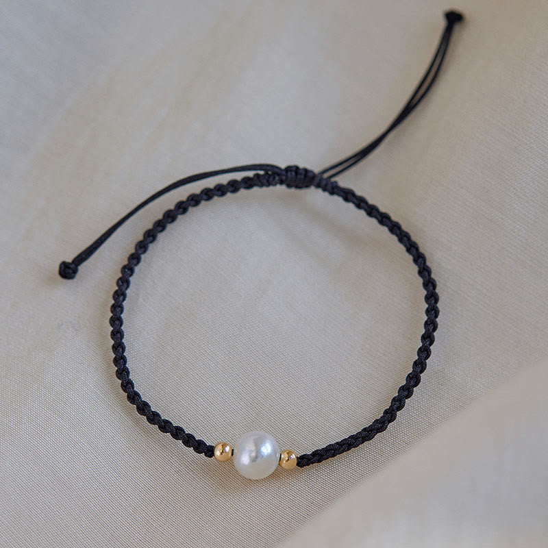 EverestArtstudios Natural Pearl Bead Luck Braid String Bracelet