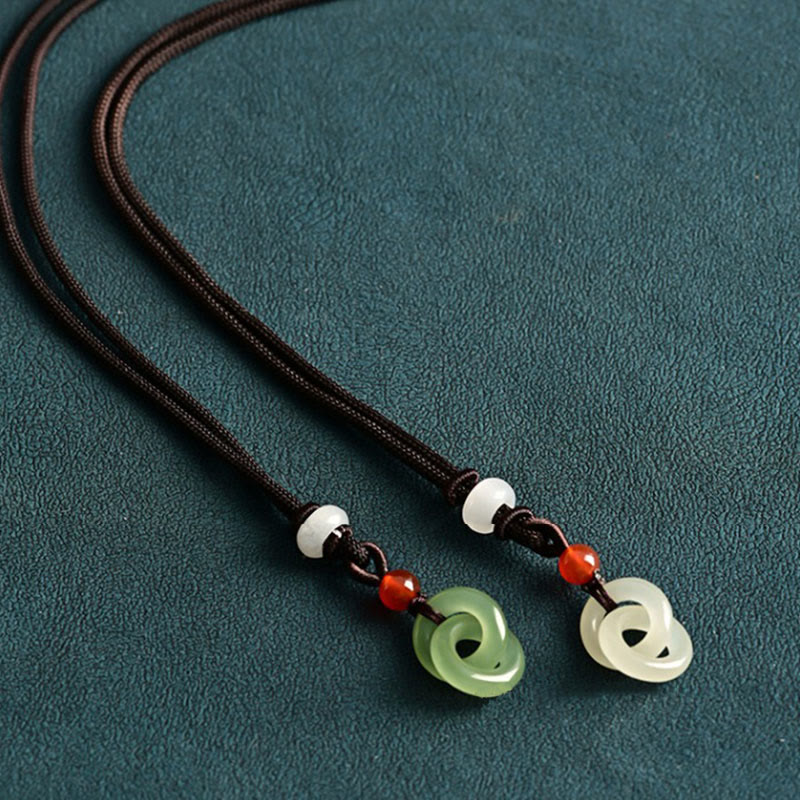 EverestArtstudios Natural Hetian Cyan Jade White Jade Double Peace Buckle Success Necklace Pendant