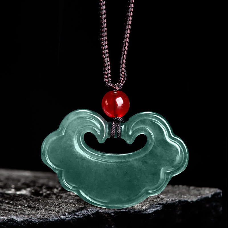 EverestArtstudios Natural Green Jade Chinese Lock Charm Luck Necklace Pendant