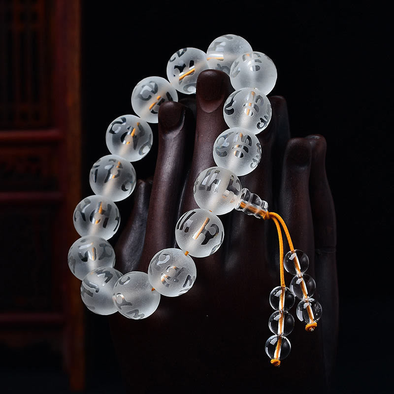 EverestArtStudios Tibet White Crystal Black Onyx Om Mani Padme Hum Meditation Bracelet