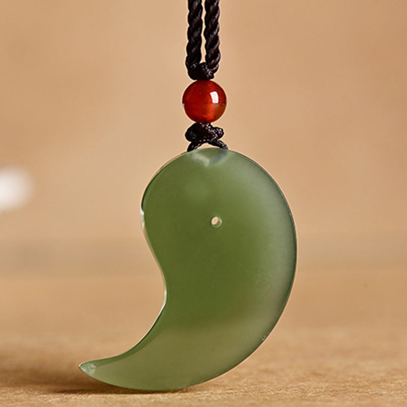 EverestArtstudios Yin Yang White Jade Cyan Jade Protection Blessing Necklace String Pendant