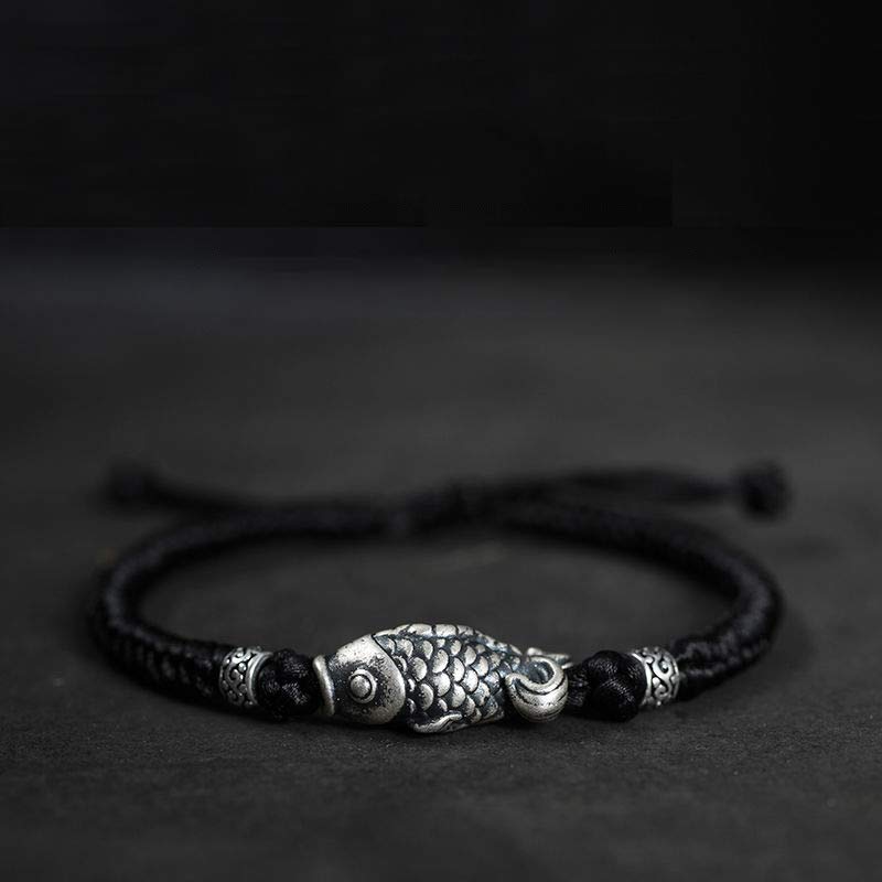 EverestArtstudios Silver Luck Koi Fish Braided String Bracelet