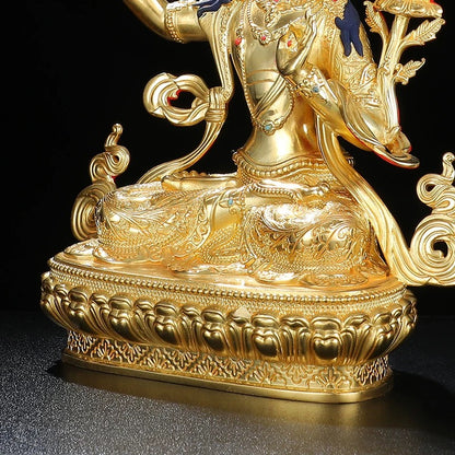Manjushri & Samantabhadra Brass Statue – Full Gilded Tibetan Buddhist Deities, 16 cm / 21 cm / 33 cm (6.3” / 8.3” / 13”) Height