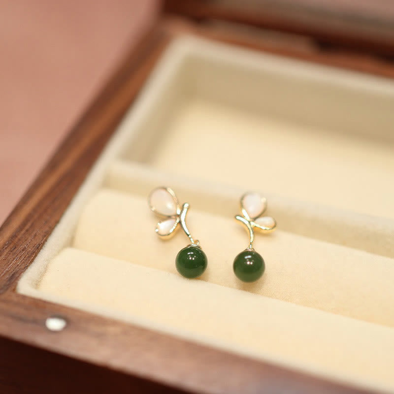 EverestArtstudios Natural Butterfly Tridacna Stone Cyan Jade Copper Plated Gold Calm Necklace Pendant Ring Earrings Set