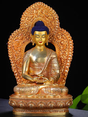 Amitabha Buddha Brass Statue – Red Antique Gold Tibetan Buddhist Deity with Backlight, 16cm / 21cm / 33cm (6.3” / 8.3” / 13”) Height