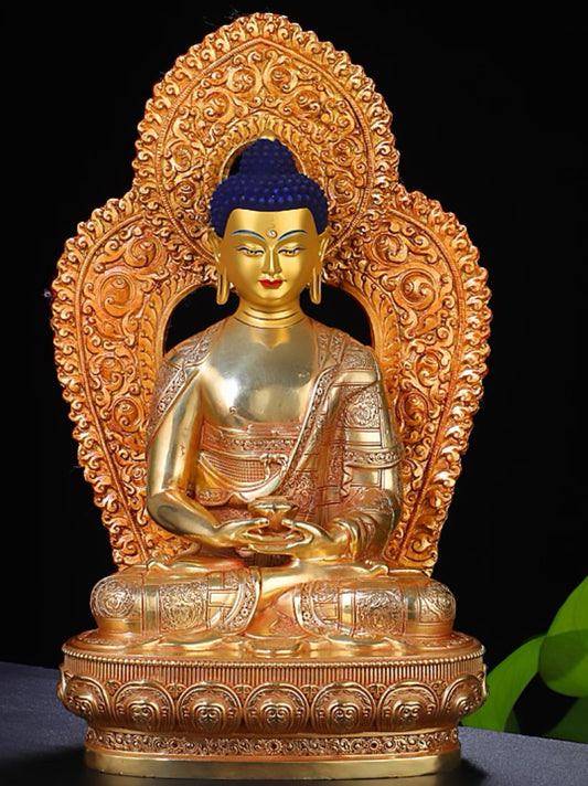 Amitabha Buddha Brass Statue – Red Antique Gold Tibetan Buddhist Deity with Backlight, 16cm / 21cm / 33cm (6.3” / 8.3” / 13”) Height
