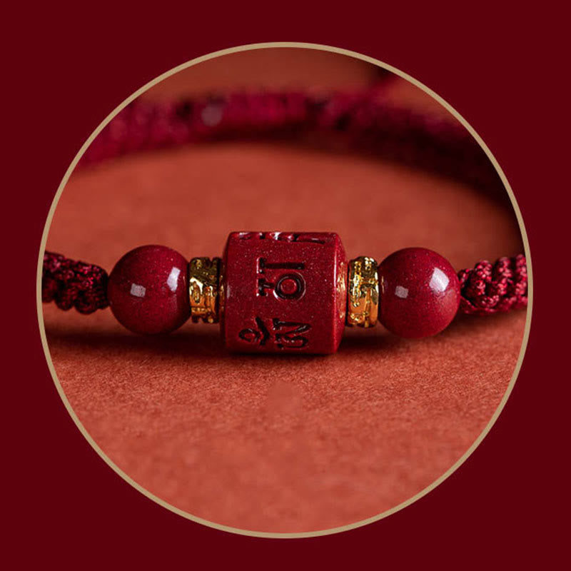EverestArtstudios Tibet Cinnabar Om Mani Padme Hum Engraved Blessing Braided Bracelet
