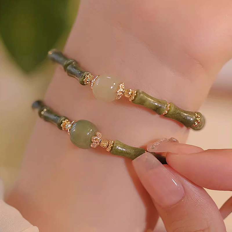 EverestArtStudios 14K Copper Plated Peridot Hetian Jade Bamboo Pattern Luck Bracelet