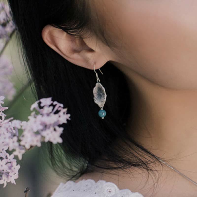 EverestArtStudios 925 Sterling Silver Turquoise Lotus Leaf Protection Drop Dangle Earrings