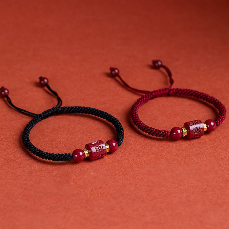 EverestArtstudios Tibet Cinnabar Om Mani Padme Hum Engraved Blessing Braided Bracelet