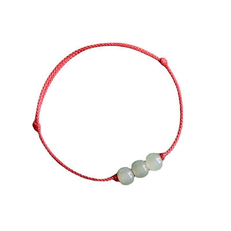 EverestArtstudios Three Beads Jade Luck String Weave Bracelet