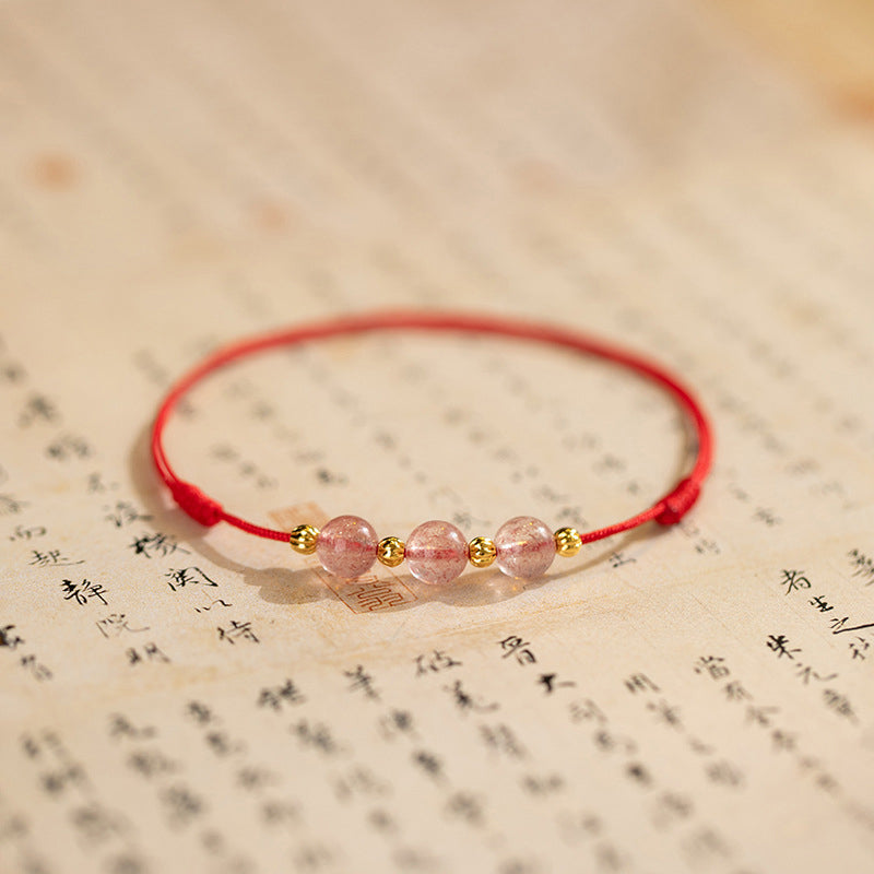 EverestArtstudios Strawberry Crystal Beads Luck Red String Anklet