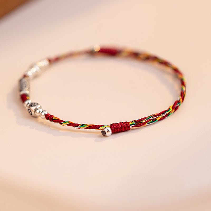 EverestArtstudios 925 Sterling Silver Luck Koi Fish Braided Colorful String Bracelet Anklet